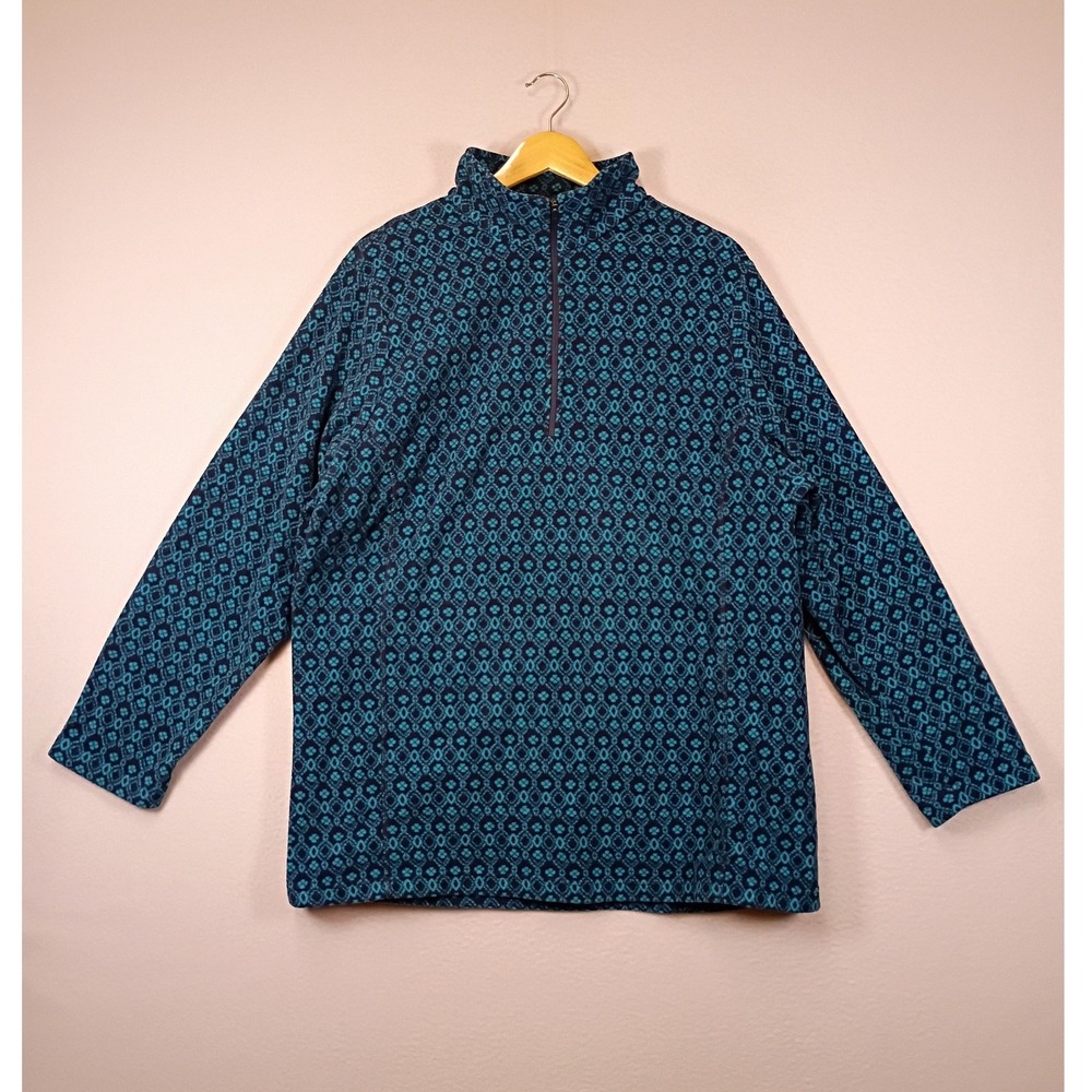 Gorpcore Lands' End Womens 2X Teal Geometric Diamond Fleece Quarter Zip Pullover
